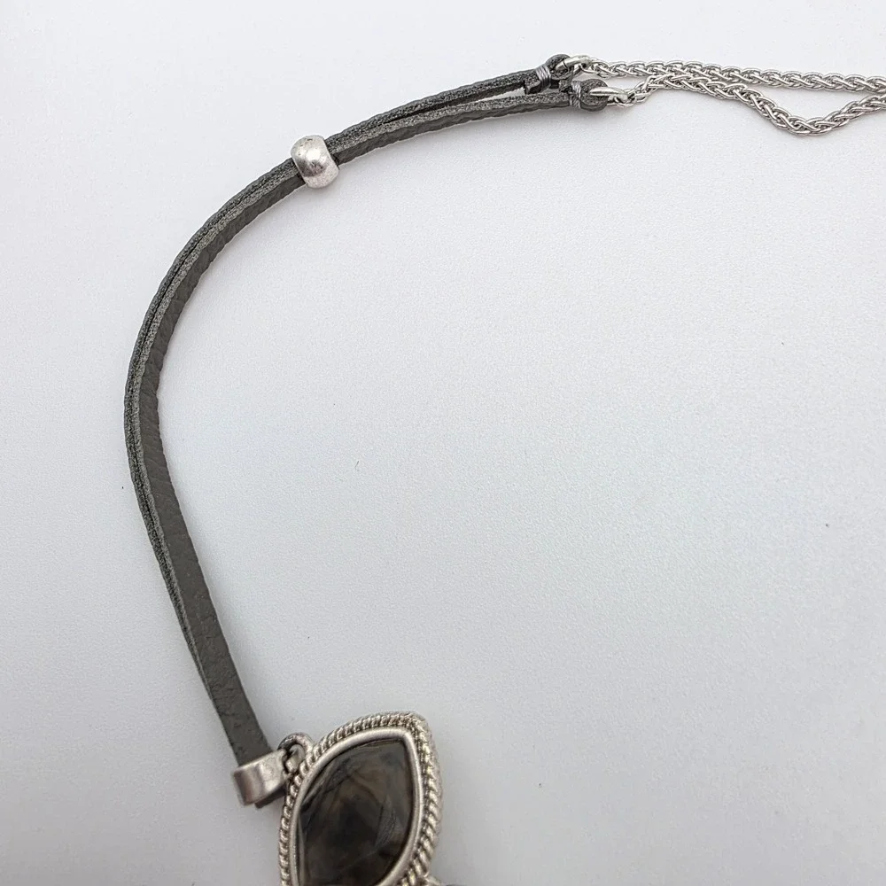 New! LUCKY BRAND Reversible‎ Necklace Smoky Quartz & White Howlite Chain Tassels